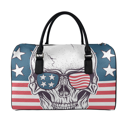 American Skull With Sunglasses Print Leather Duffle Bag