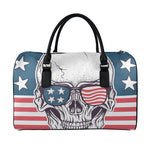 American Skull With Sunglasses Print Leather Duffle Bag
