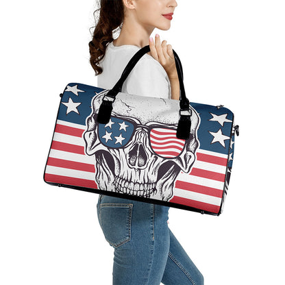 American Skull With Sunglasses Print Leather Duffle Bag