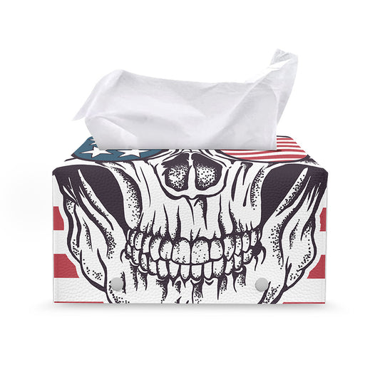 American Skull With Sunglasses Print Leather Tissue Box Cover