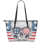 American Skull With Sunglasses Print Leather Tote Bag