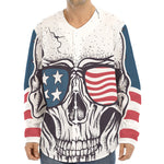 American Skull With Sunglasses Print Long Sleeve Baseball Jersey