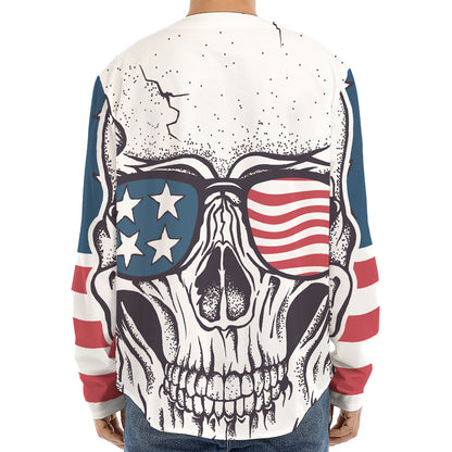 American Skull With Sunglasses Print Long Sleeve Baseball Jersey
