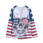 American Skull With Sunglasses Print Long Sleeve Short Coat