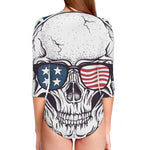 American Skull With Sunglasses Print Long Sleeve Swimsuit
