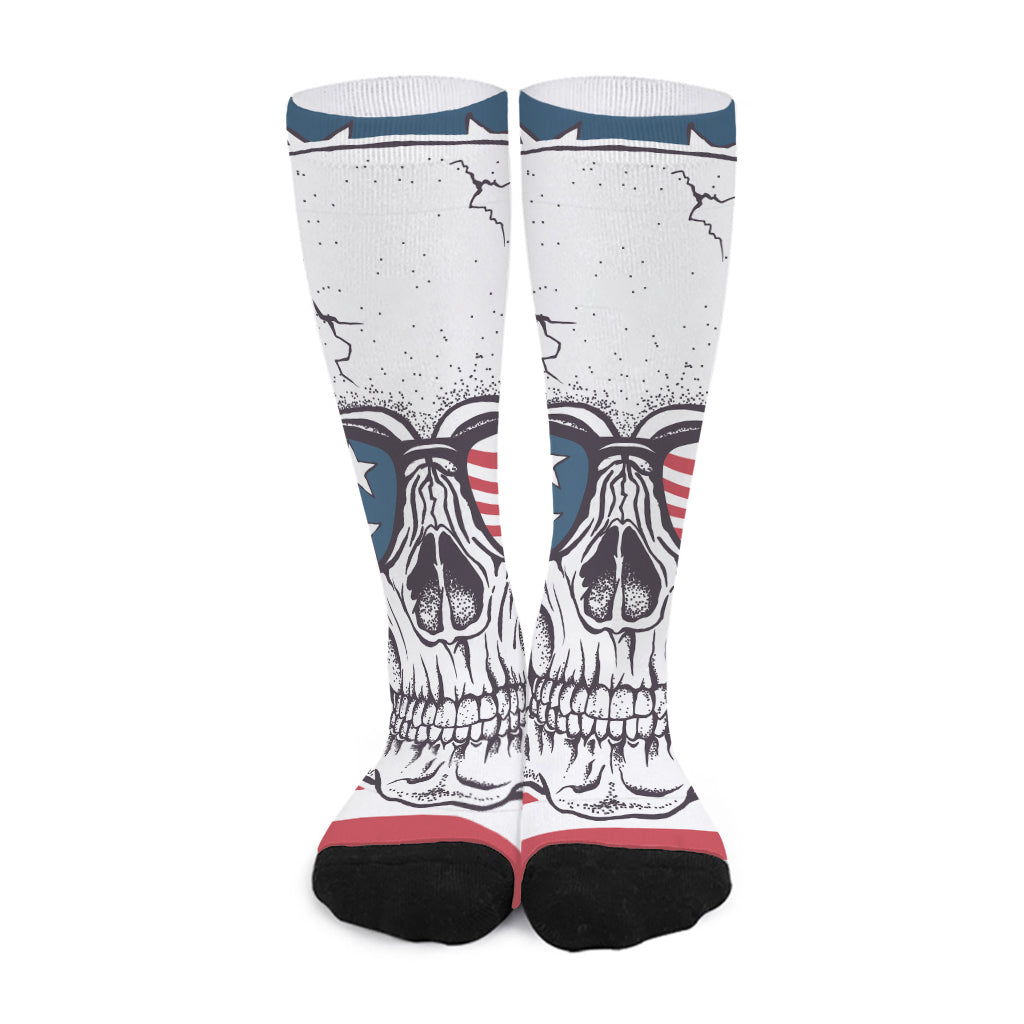 American Skull With Sunglasses Print Long Socks