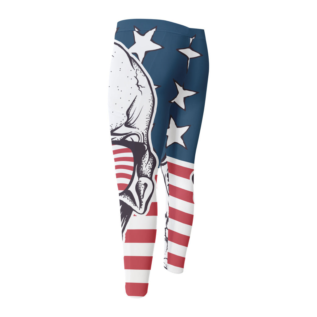 American Skull With Sunglasses Print Men's Compression Pants