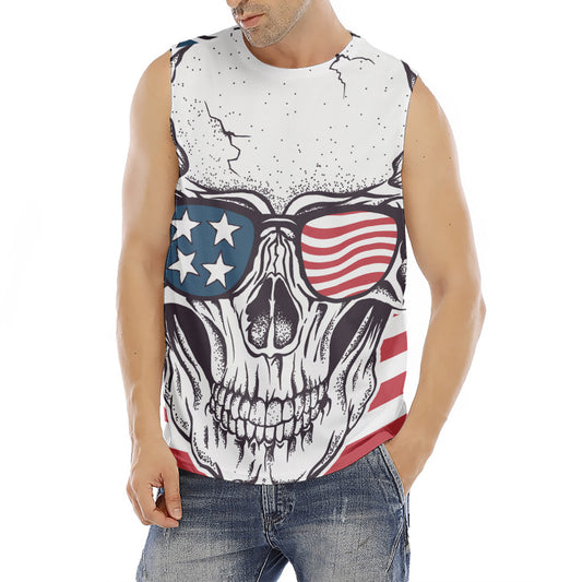 American Skull With Sunglasses Print Men's Fitness Tank Top
