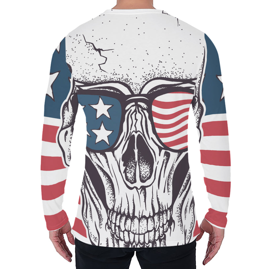 American Skull With Sunglasses Print Men's Long Sleeve T-Shirt