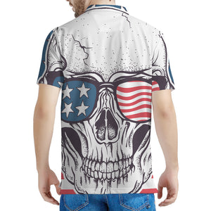 American Skull With Sunglasses Print Men's Polo Shirt