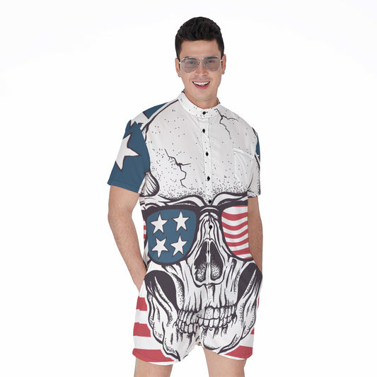 American Skull With Sunglasses Print Men's Rompers