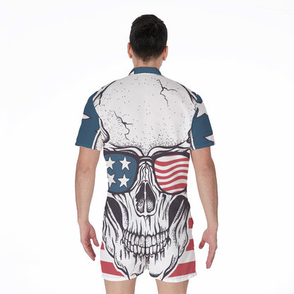 American Skull With Sunglasses Print Men's Rompers