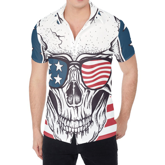 American Skull With Sunglasses Print Men's Shirt