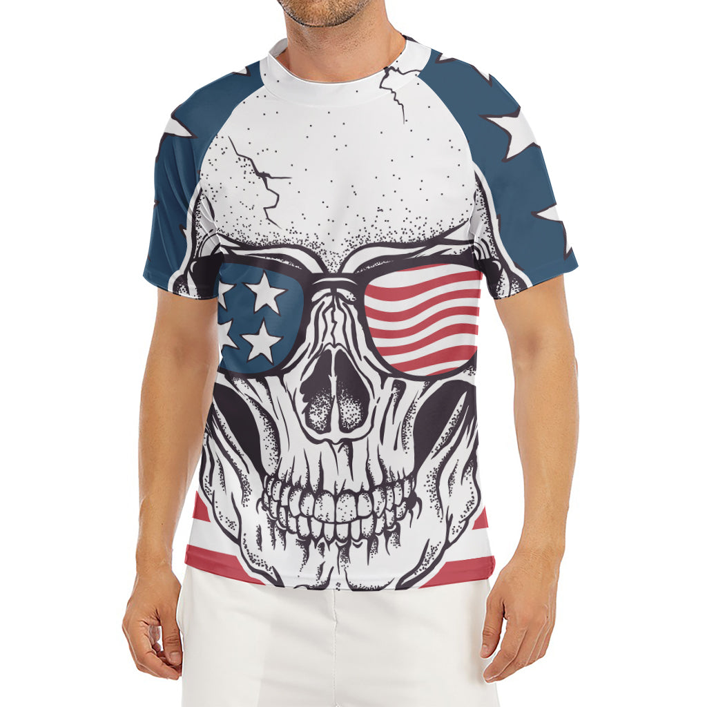 American Skull With Sunglasses Print Men's Short Sleeve Rash Guard