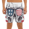 American Skull With Sunglasses Print Men's Split Running Shorts