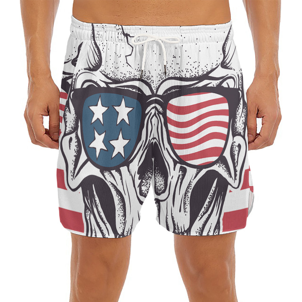 American Skull With Sunglasses Print Men's Split Running Shorts