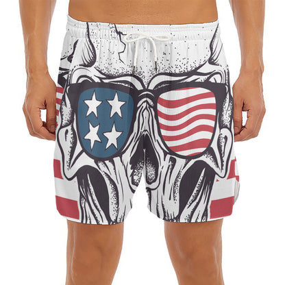 American Skull With Sunglasses Print Men's Split Running Shorts