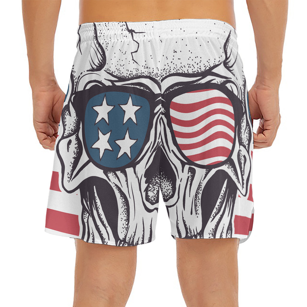 American Skull With Sunglasses Print Men's Split Running Shorts