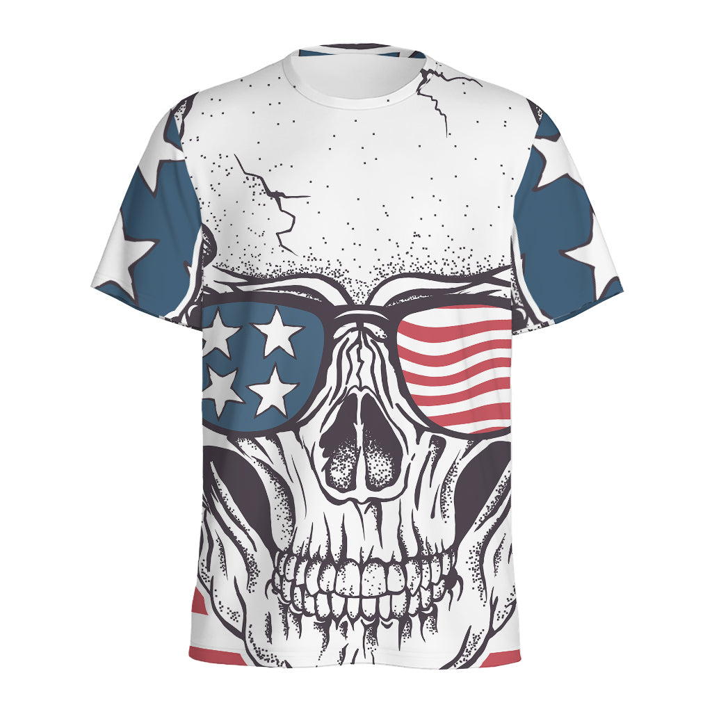 American Skull With Sunglasses Print Men's Sports T-Shirt