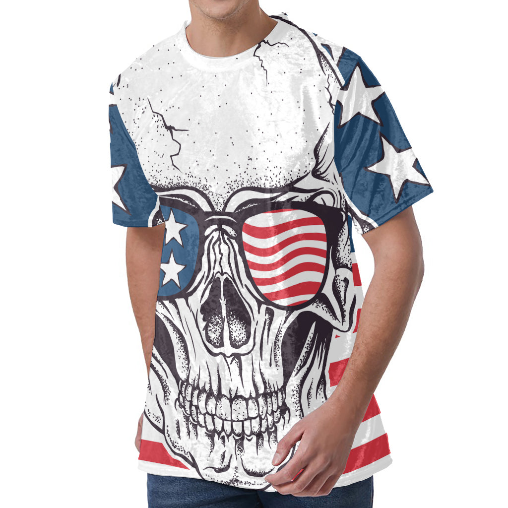 American Skull With Sunglasses Print Men's Velvet T-Shirt