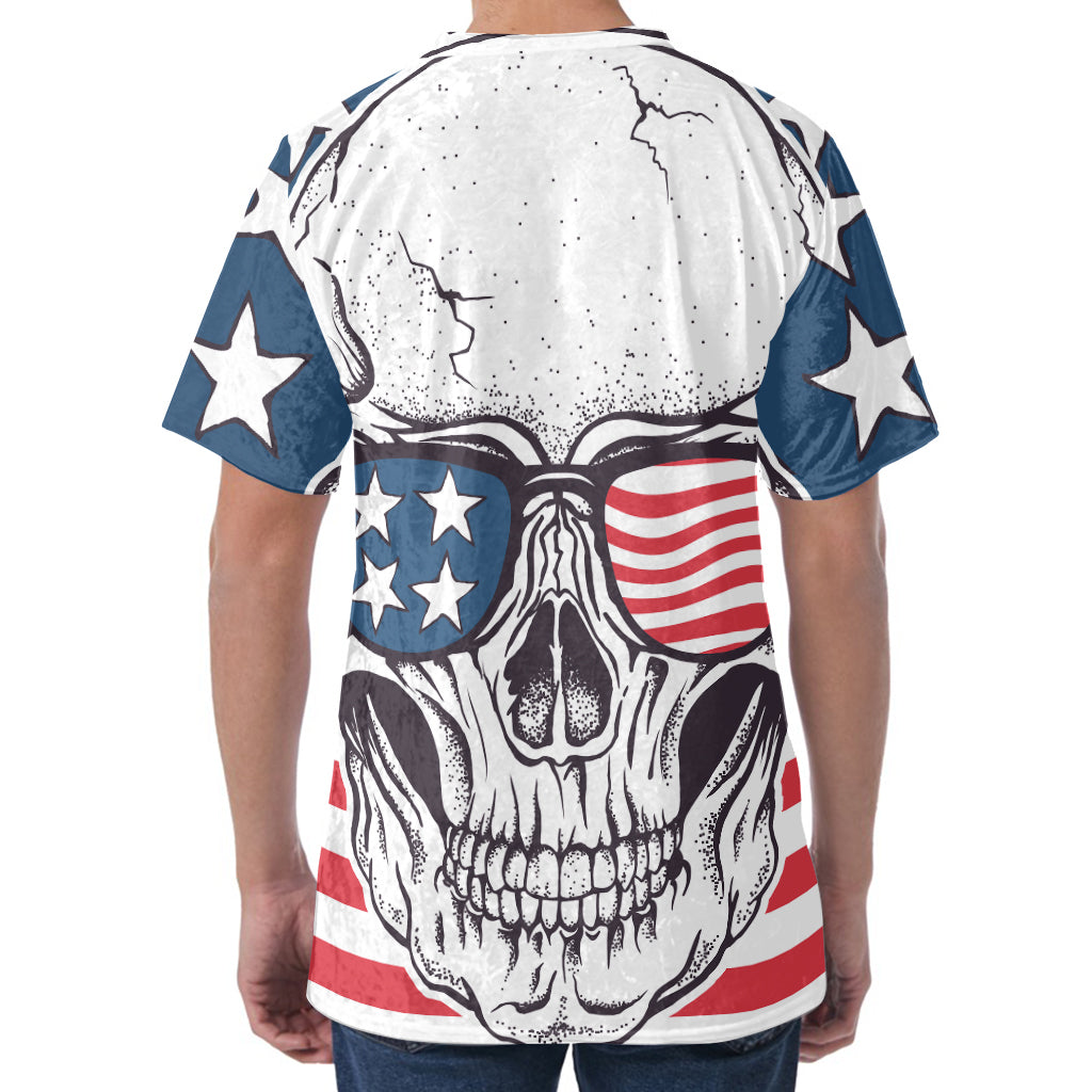 American Skull With Sunglasses Print Men's Velvet T-Shirt