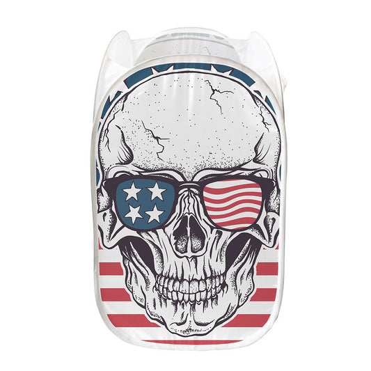 American Skull With Sunglasses Print Mesh Laundry Hamper