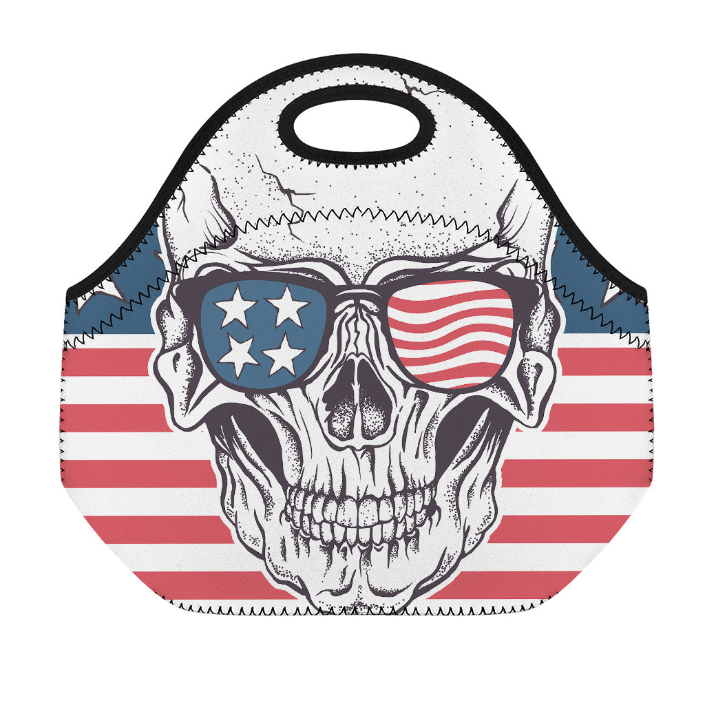 American Skull With Sunglasses Print Neoprene Lunch Bag