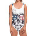 American Skull With Sunglasses Print One Piece Swimsuit