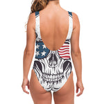 American Skull With Sunglasses Print One Piece Swimsuit