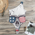 American Skull With Sunglasses Print One Shoulder Bodysuit