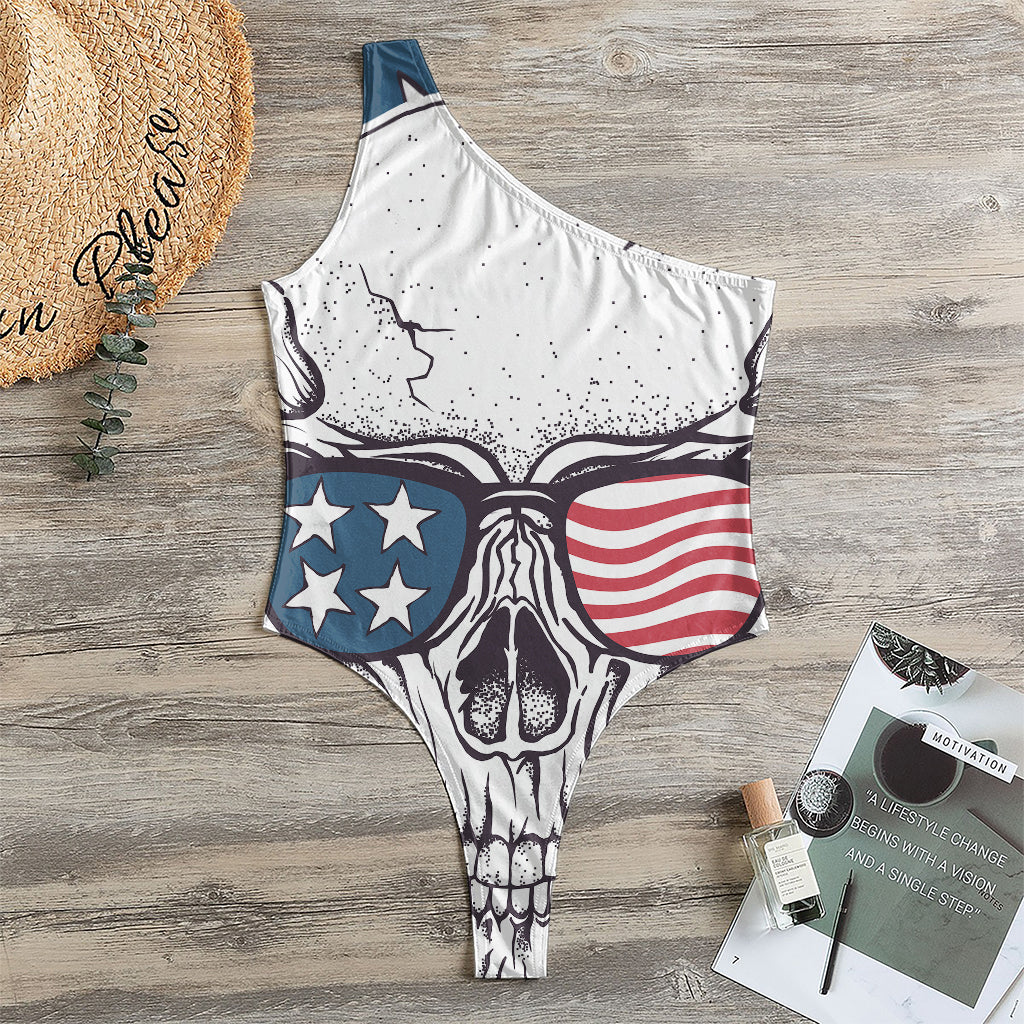 American Skull With Sunglasses Print One Shoulder Bodysuit