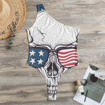 American Skull With Sunglasses Print One Shoulder Bodysuit
