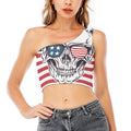 American Skull With Sunglasses Print One Shoulder Crop Top