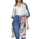 American Skull With Sunglasses Print Open Front Beach Cover Up