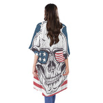 American Skull With Sunglasses Print Open Front Beach Cover Up