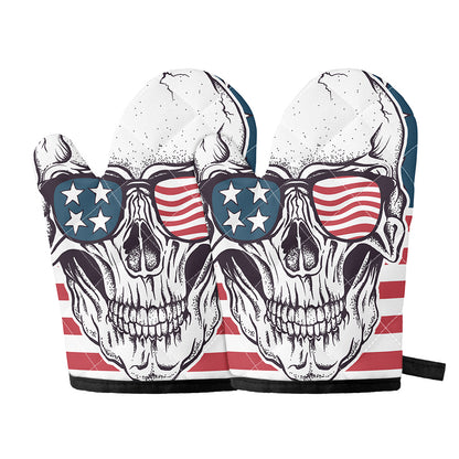 American Skull With Sunglasses Print Oven Mitts