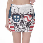 American Skull With Sunglasses Print Pencil Mini Skirt