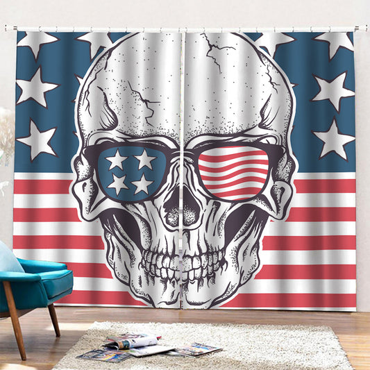 American Skull With Sunglasses Print Pencil Pleat Curtains