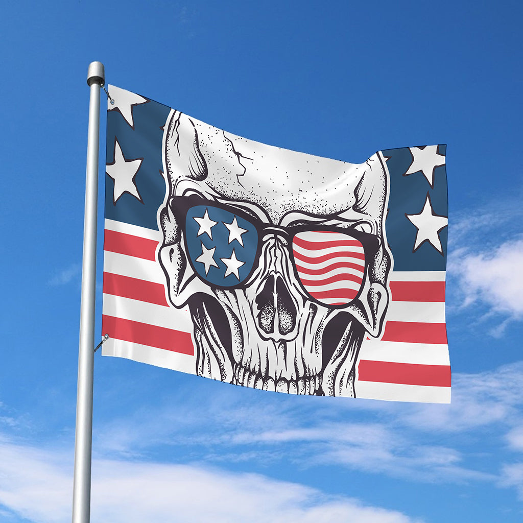 American Skull With Sunglasses Print Polyester Flag