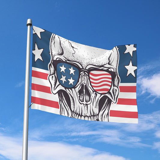 American Skull With Sunglasses Print Polyester Flag