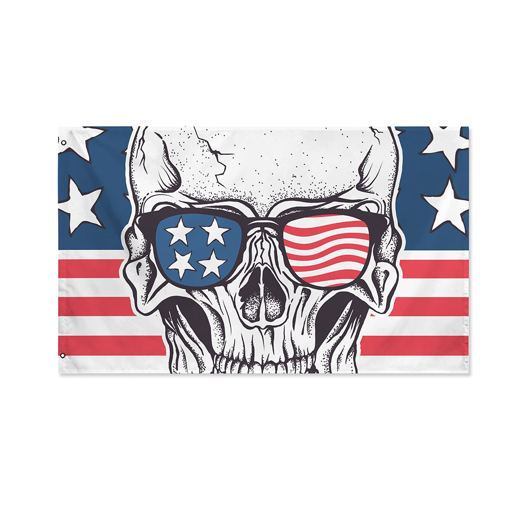 American Skull With Sunglasses Print Polyester Flag