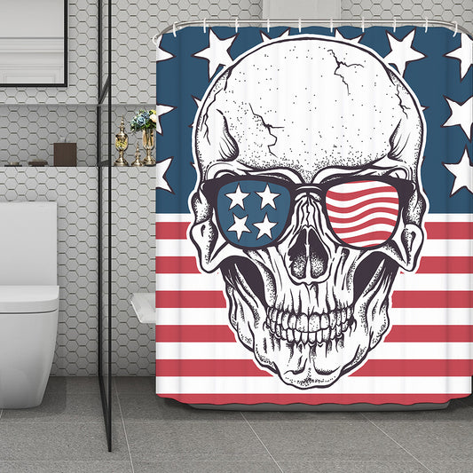 American Skull With Sunglasses Print Polyester Shower Curtain