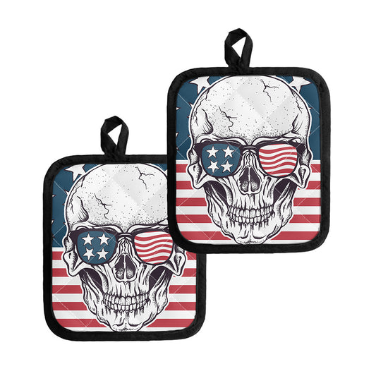 American Skull With Sunglasses Print Pot Holders