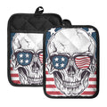 American Skull With Sunglasses Print Pot Holders With Pocket