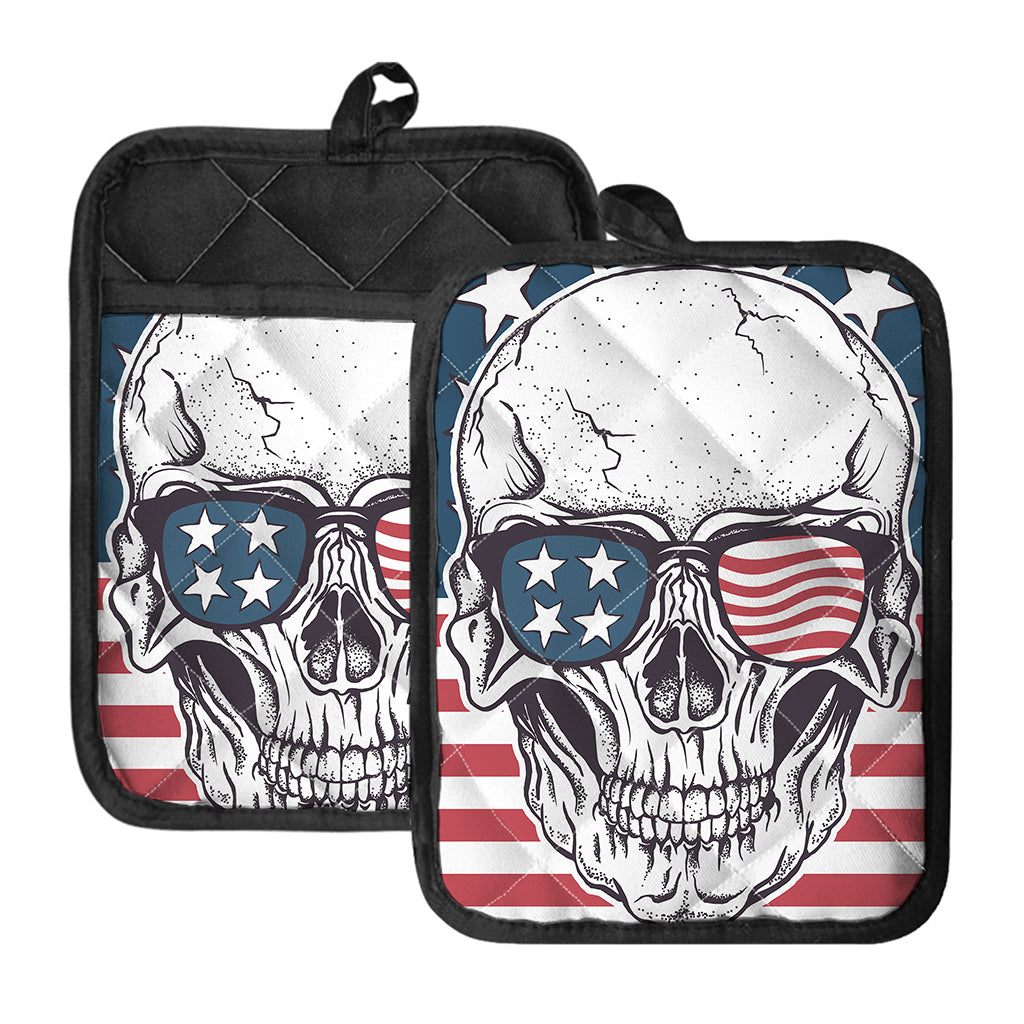 American Skull With Sunglasses Print Pot Holders With Pocket