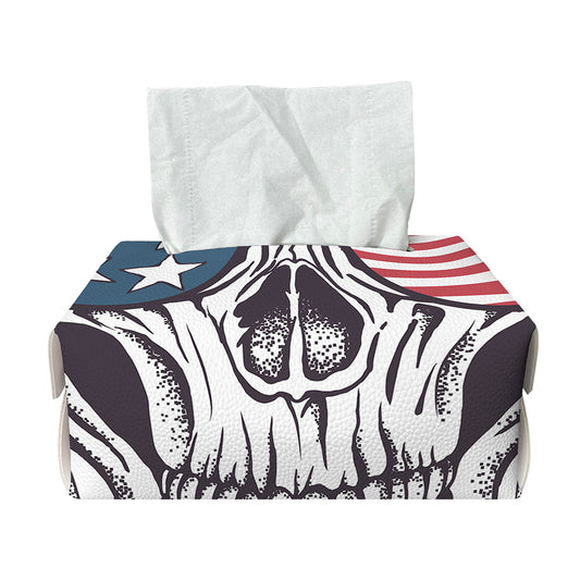 American Skull With Sunglasses Print Rectangle Tissue Box Cover