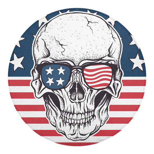 American Skull With Sunglasses Print Round Blanket