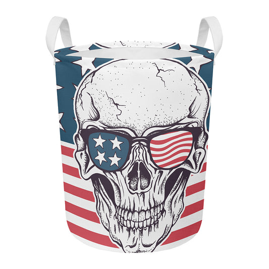 American Skull With Sunglasses Print Round Laundry Basket