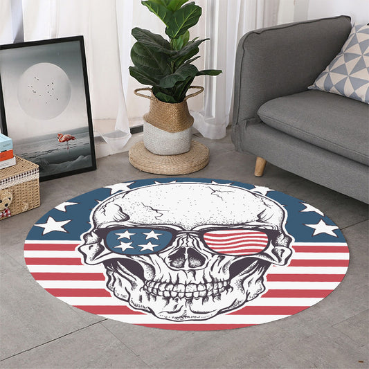 American Skull With Sunglasses Print Round Rug