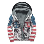 American Skull With Sunglasses Print Sherpa Lined Zip Up Hoodie